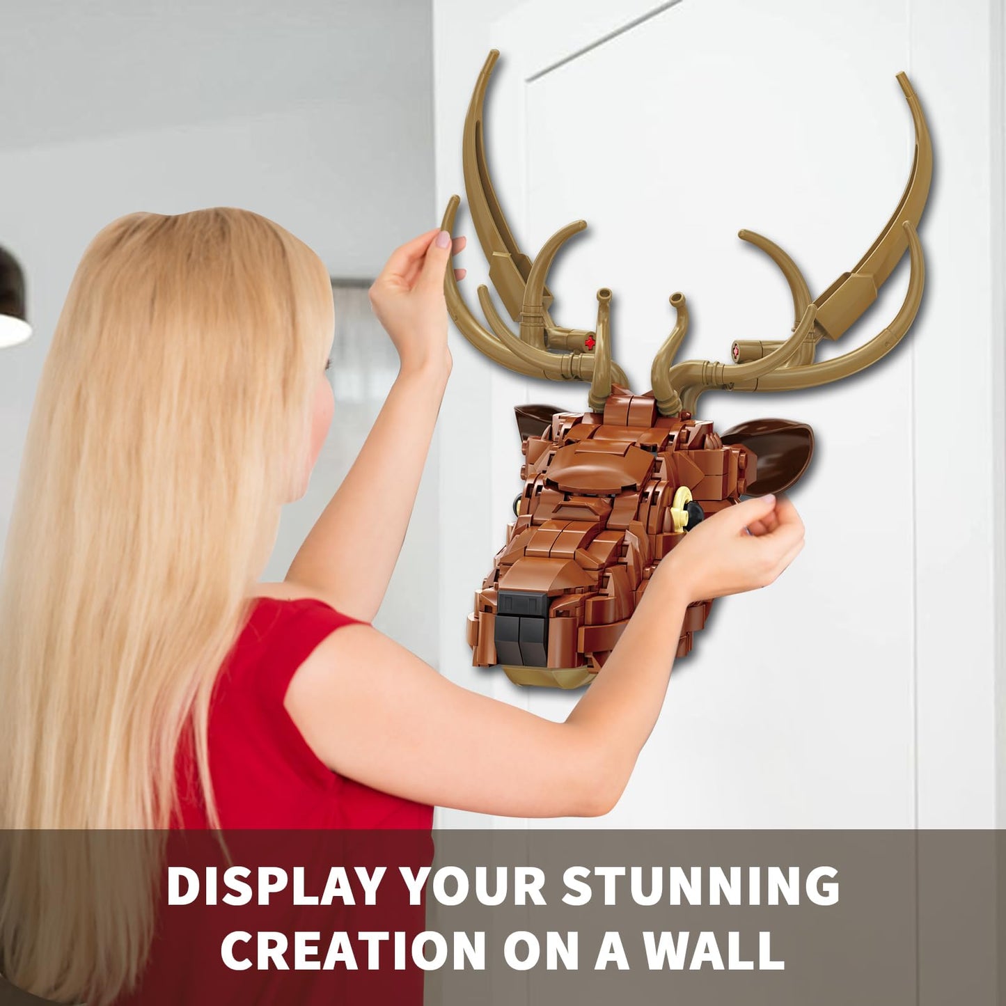 KAZI Wall Art Building Toy Sets,Deer Head Nature Wall Artwork for Living Room Decor,Home Office Decor Idea,Build and Display Creative Activity for Artistic Adults,Ideal Gifts for Mothers Day
