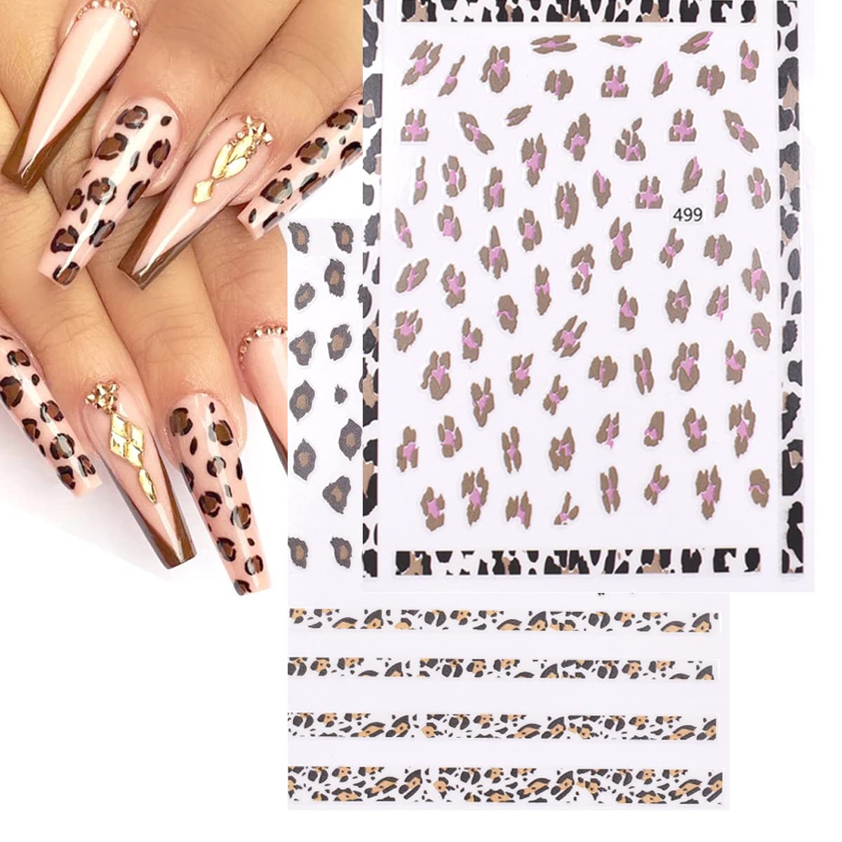8Sheets Leopard Nail Stickers - 3D Self-Adhesive Designer Nail Decals for Leopard Print, Girls DIY Nail Art Decoration