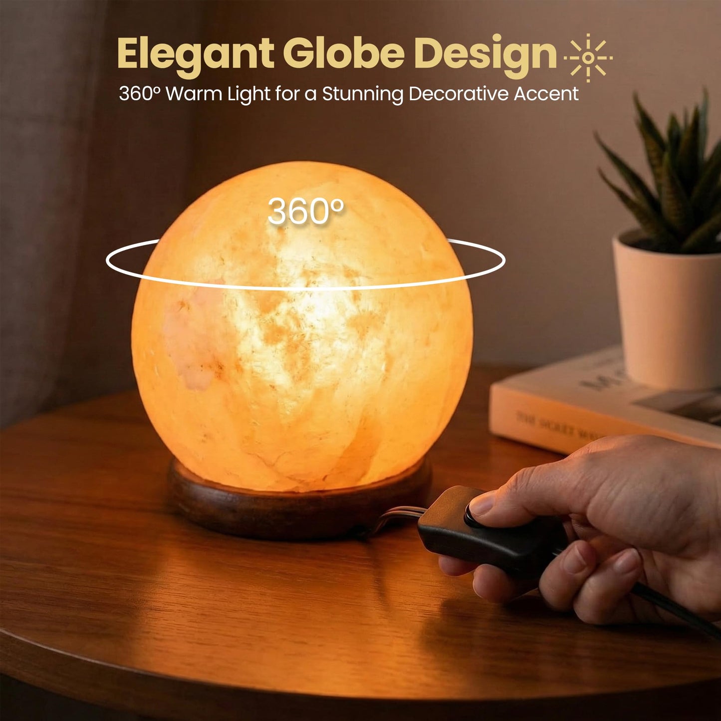 SAF Naturals Himalayan Natural Salt Lamp, Globe Shape, 6 Inch Diameter, with Dimmer Cable