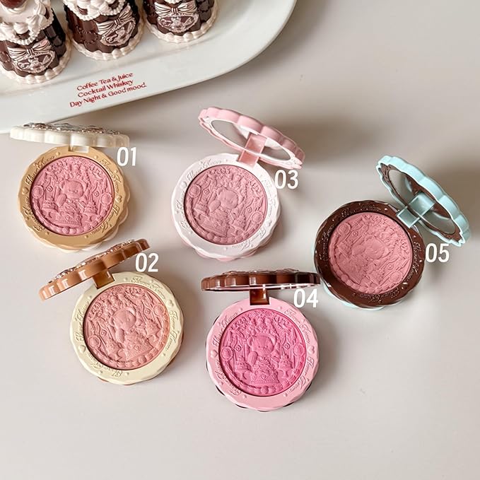 Flower Knows The Sweetie Bear Collection Silk Satin Blush,Seamless Soft Blendable Pressed Powder Pink Blush,Highly Pigmented & Long Lasting Natural Finish,0.18 Oz(05 Bear Biscuit)