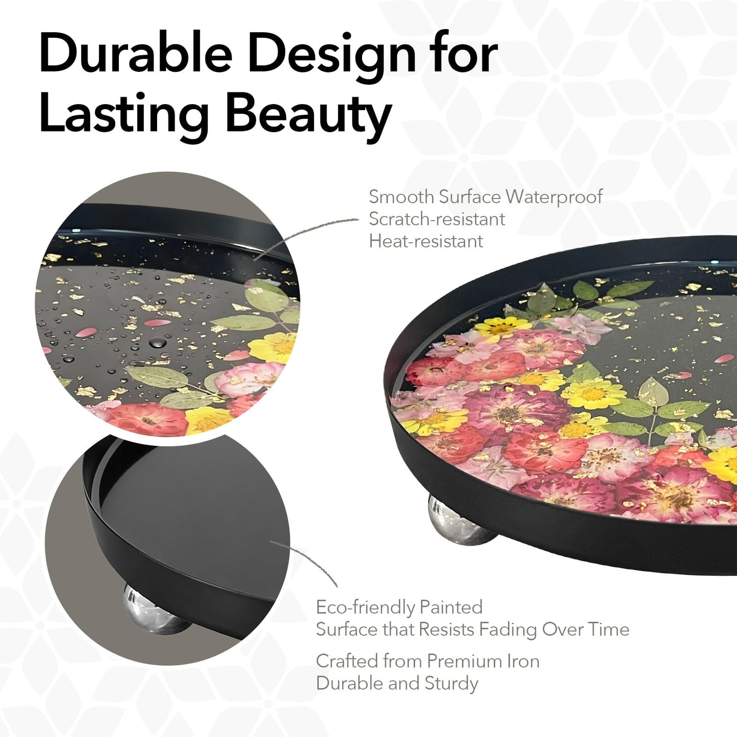Auraeve All-in-One Craft Resin Kit for Adult - Create Your Own Real Flower Tray, Gift for Crafter Women, Beginner Friendly, Use as Vanity, Perfume, Trinket Organizer, 9.8" (Black-Basic)