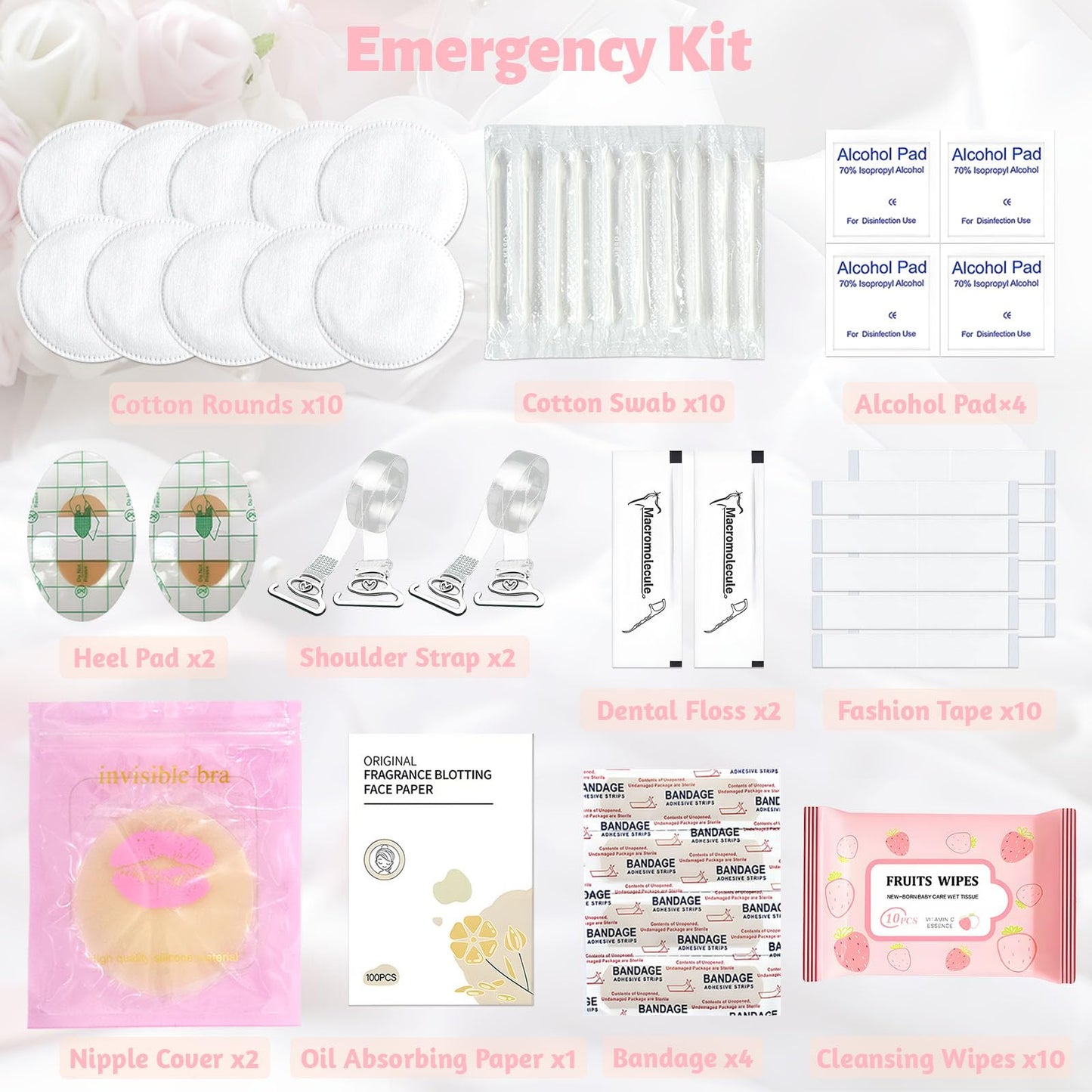 Wedding Emergency Kit for Bride, Wedding Survival Set with Makeup Bag, 42 Pc Wedding Daily Travel Essential Items