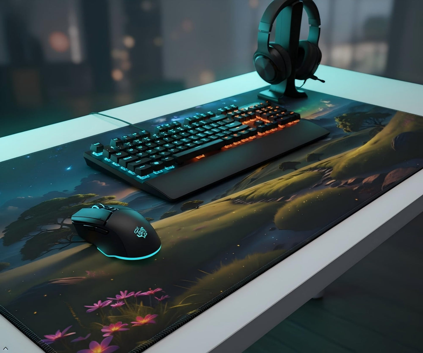 OnengMu XXL Gaming Mouse Pad 35.4x15.7 inch, Landscape Anime Theme Desk Mat,Large Mousepad for Wireless Mouse Office Desk Accessories (Green Meadow)