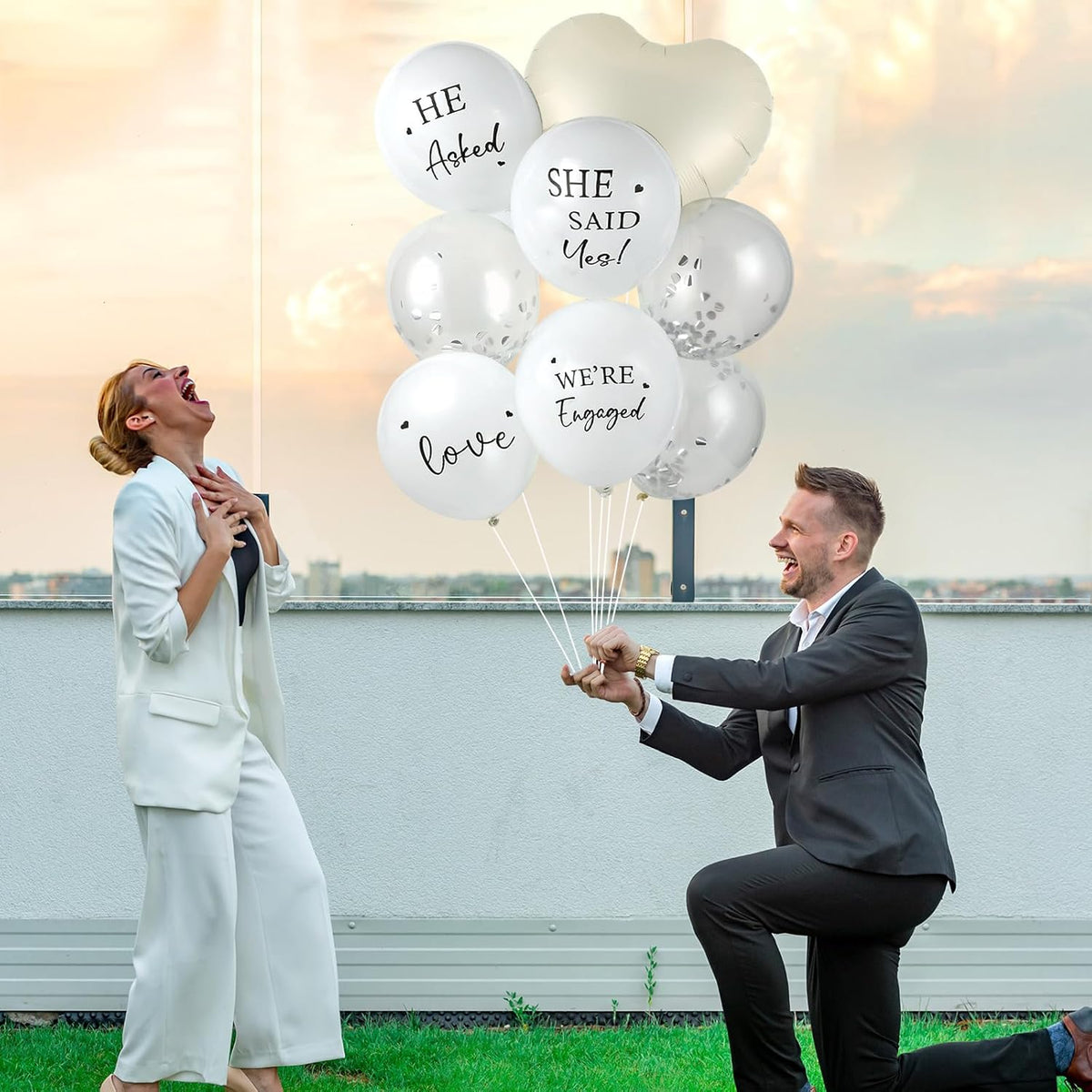 54Pcs Engagement Party Balloons Engagement Party Decorations He Asked?She Said Yes Balloon Cream Heart Shape Silver Confetti Latex Balloon for Bridal Shower Wedding Supplies