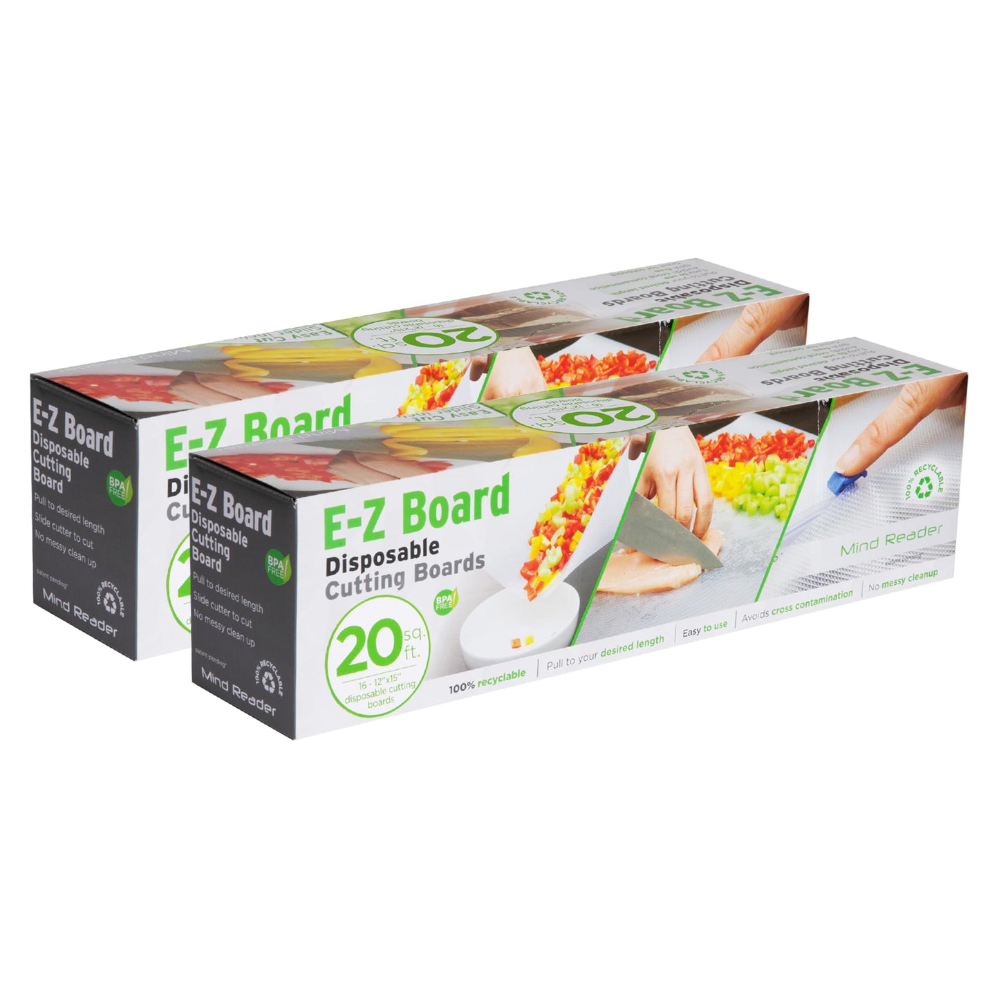 Mind Reader E-Z Board Disposable Plastic Cutting Board, Flexible, 20 sf, Camping, 13.78"L x 3.35"W x 3.74"H, 2 Pack, Clear