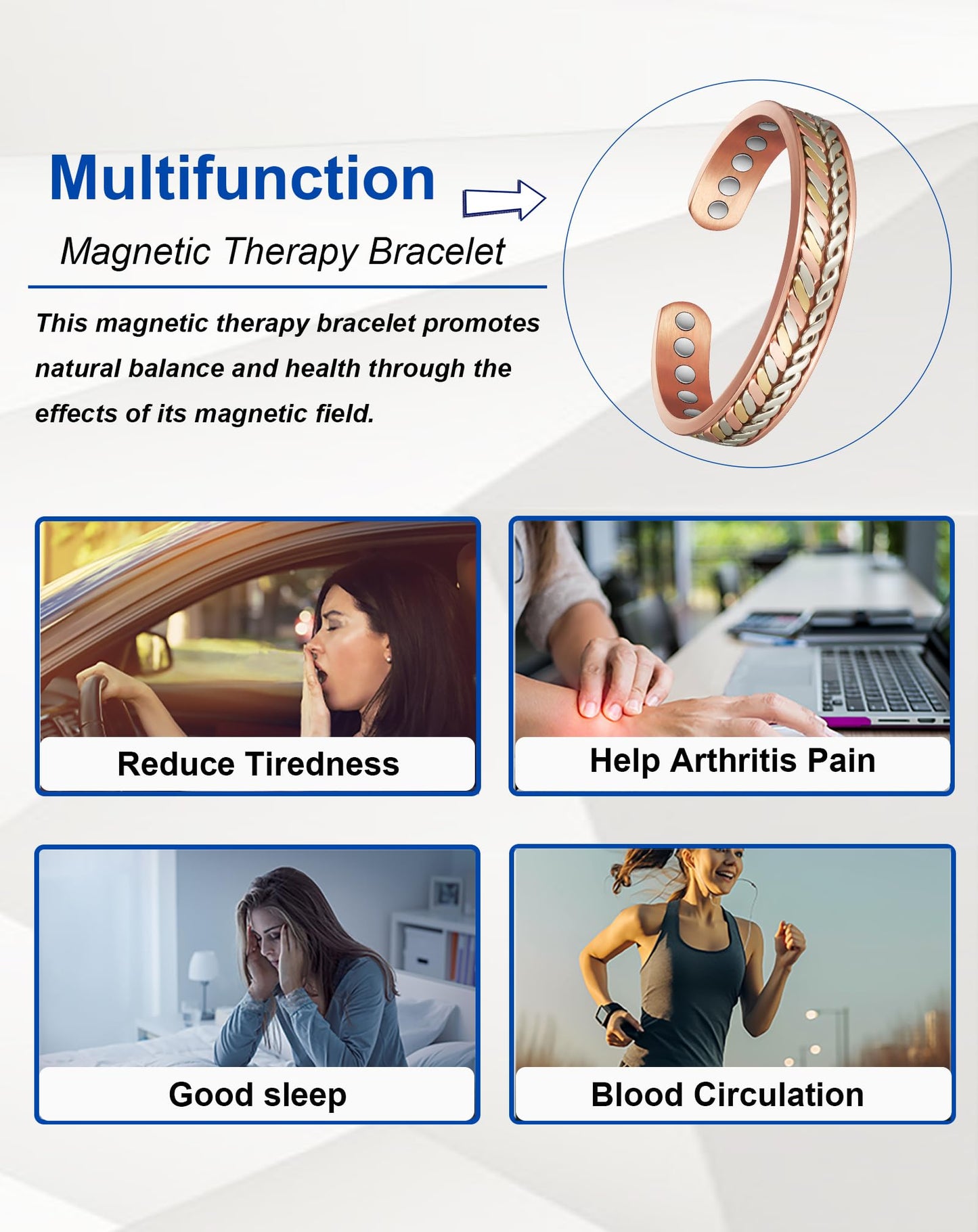 MagSølv Copper Magnetic Bracelets, 99% Pure Copper Bracelet Adjustable for Men & Women with 3500 Gauss, Tricolor Gold Jewelry Gift