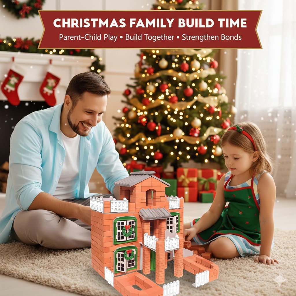 ROHSCE Brick and Mortar Construction Set, DIY Building Blocks for Kids Ages 6+, STEM Construction Kit, Versatile Creative Play, Great Birthday Gift