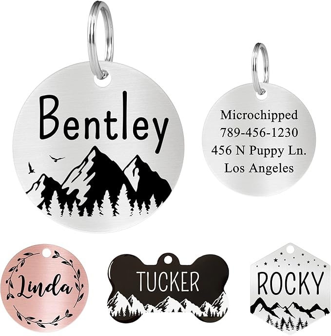Ultra Joys Custom Dog Tag Personalized Pet Name Tag - Large Bone Mountain