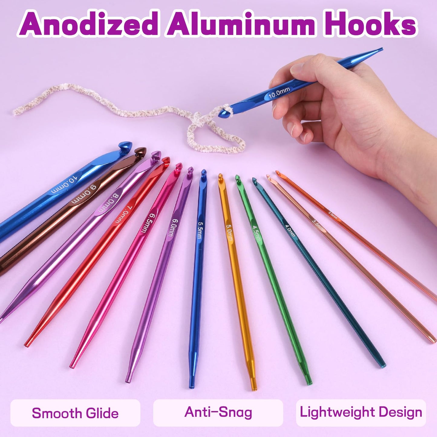 Reessy Interchangeable Tunisian Crochet Hooks Set – 12 Sizes (3.0–10mm) Aluminum Crochet Hooks with 4 Cables, Accessories & Floral Storage Bag – Detachable Afghan Crochet Hook Kit