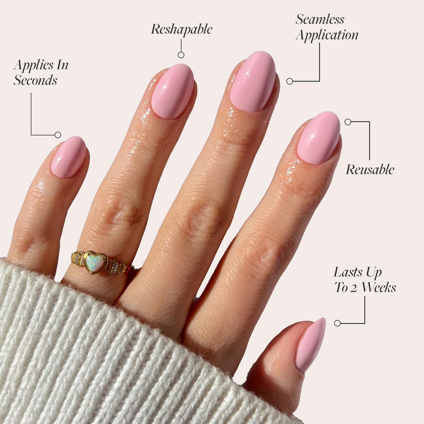 Glamnetic Press-On Nails & Adhesive Nail Tabs - Think Pink | Solid Opaque Light Pastel Pink Short Oval Nails, Reusable | 15 Sizes - 30 Nail Kit