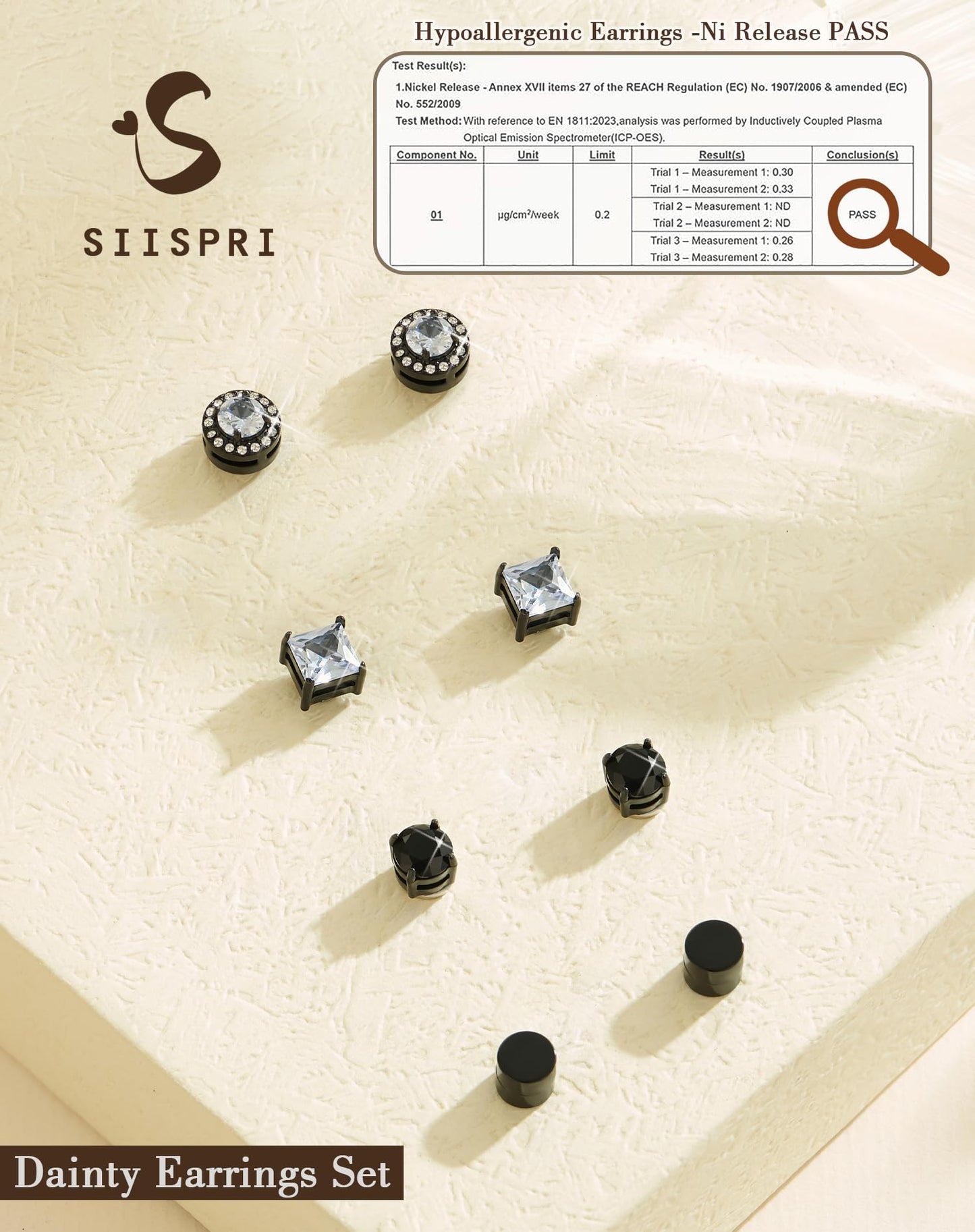 SIISPRI Magnetic Stud Earrings for Women Men, Non-piercing CZ Halo Studs, Hypoallergenic 18K Gold Plated Surgical Steel Clip on Stud Earrings Set for Sensitive Ears (Black Tone-Set)