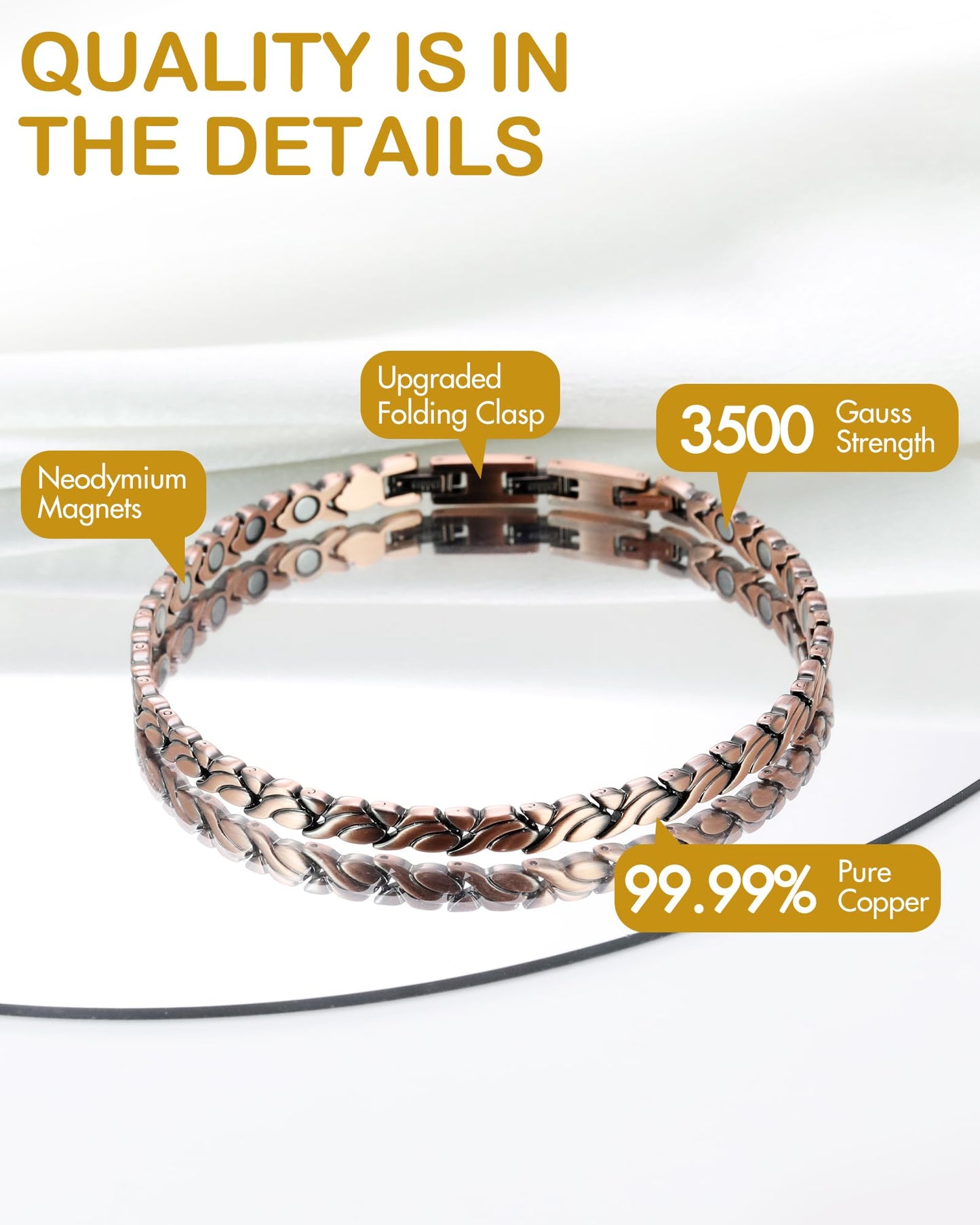 Feraco Copper Ankle Bracelet for Women, 99.99% Pure Copper Magnetic Anklet with 3500 Gauss Neodymium Magnet, Adjustable Jewelry (Fishtail)
