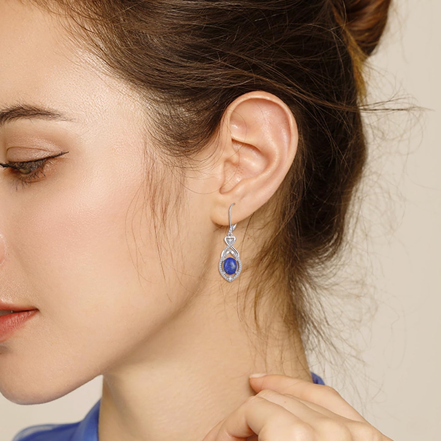 Lapis Lazuli Drop Earrings Sterling Silver Lapis Infinity Leverback Boho Earrings Blue Stone Dangle Earrings Jewelry Christmas Gifts For Women