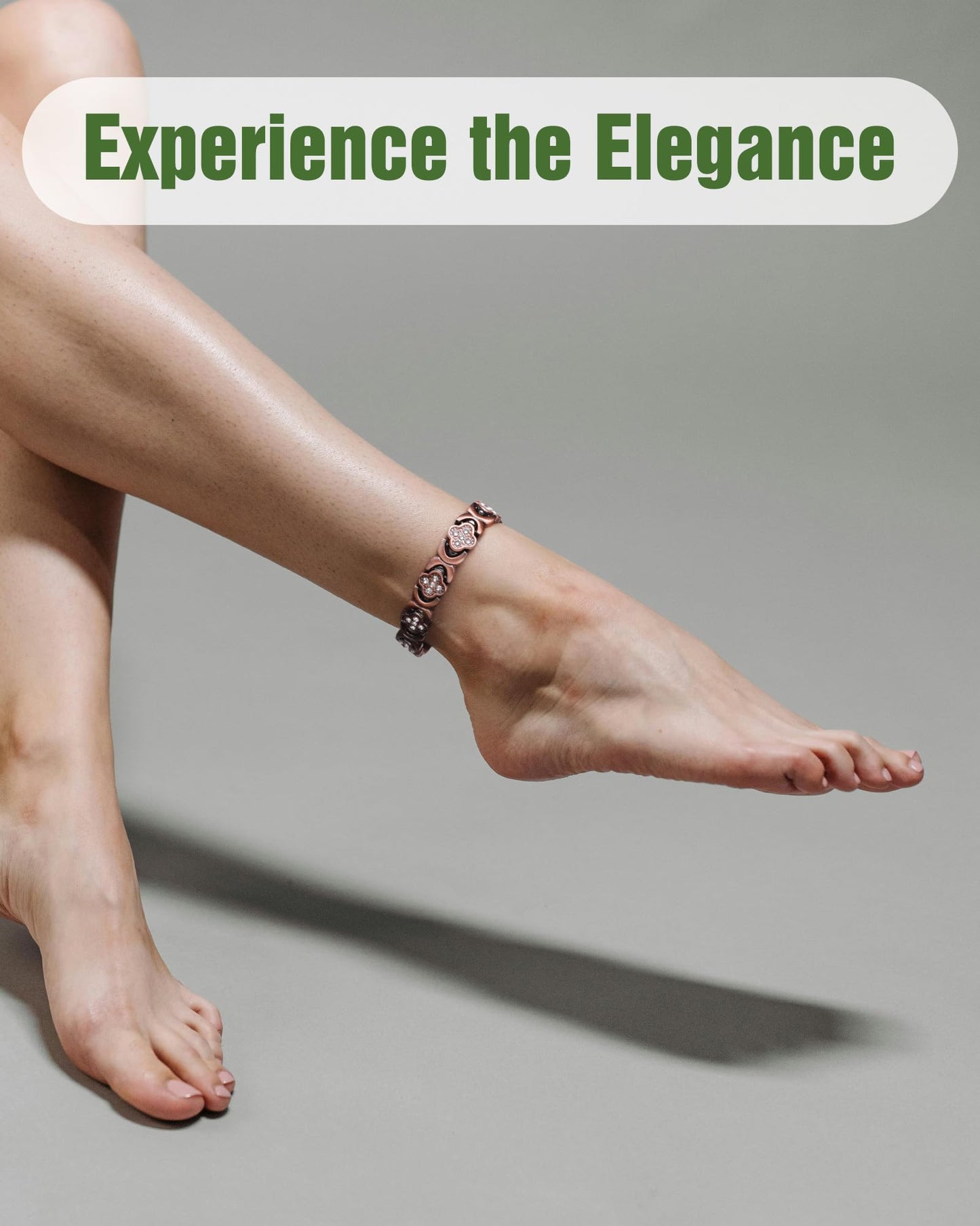 Jecanori Copper Ankle Bracelet for Women,3800 Gauss Ultra Strength Magnetic Anklet bracelet, Four-Leaf Clover Design with Crystals, Adjustable Fit,Ideal Gift for Her