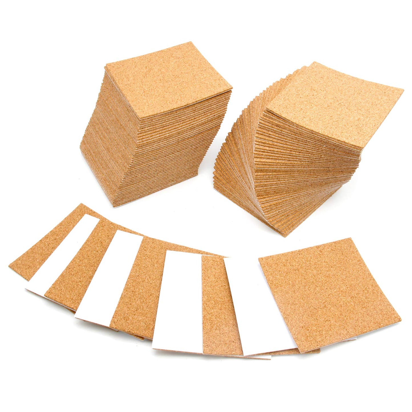 Blisstime 100 Pieces Self-Adhesive Cork Sheets 4"x 4" for DIY Coasters, Square Cork Tiles with Strong Self Adhesive Backing