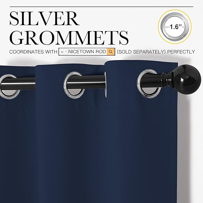 NICETOWN Blackout Curtain Panels, Window Treatment Energy Saving Thermal Insulated Solid Grommet Blackout Drapes/Draperies (Navy, 1 Pair, 34 by 54-inch)