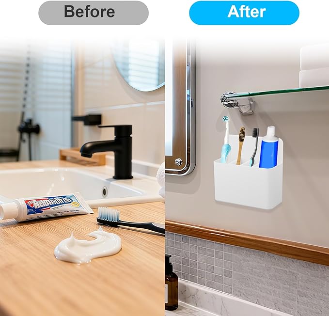 Magnetic Toothbrush Holder with Spacers, Plastic Wall-Mounted Bathroom Organizer Portable Cruise Essentials for Alaska & Caribbean Cruise Stateroom (White)