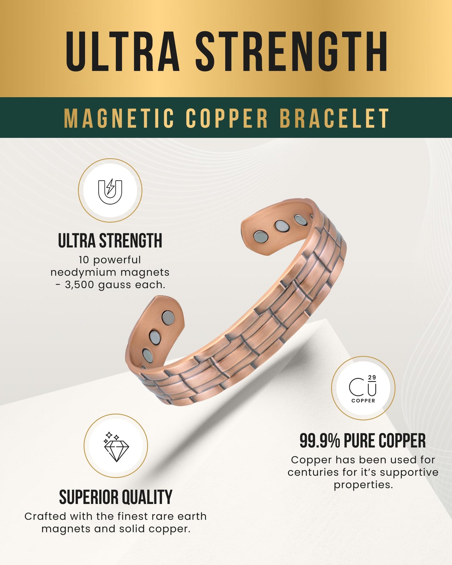 MagnetRX® Magnetic Copper Bracelets for Men – Effective 99.9% Pure Copper Bracelet for Men – Adjustable Copper Magnetic Bracelets (Stamped Chain)