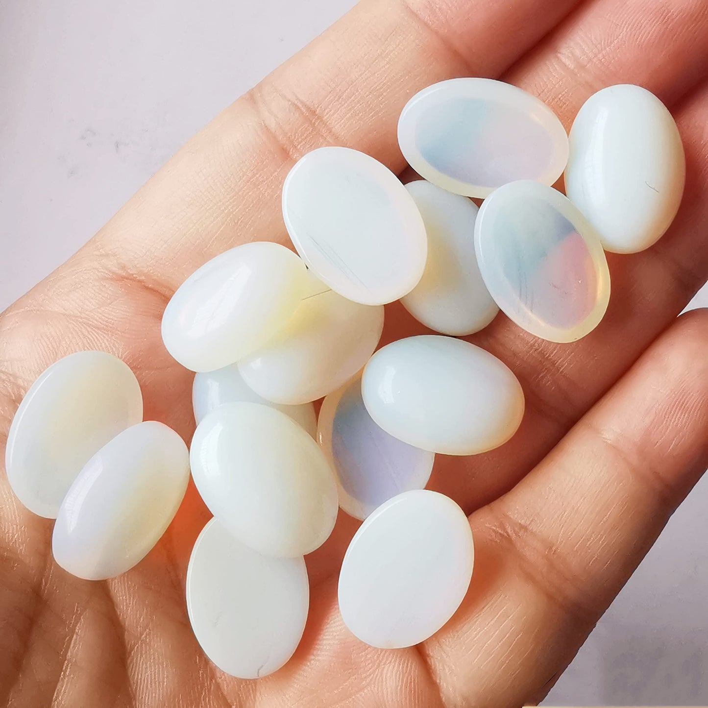 Bacatgem 7 Pcs Synthetic Opalite Oval Cabochons Flatback Crystal Stone Gemstones Beads for Jewelry Making DIY,18x13mm