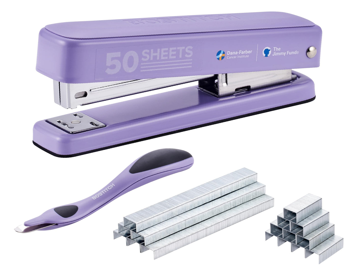 Bostitch Titan Heavy Duty Metal Stapler, 50 Sheet Capacity with 1250 Staples and Ergonomic Staple Remover, Jam Free Stapling, Full Strip Stapler for Desk, Office and Classroom, Purple