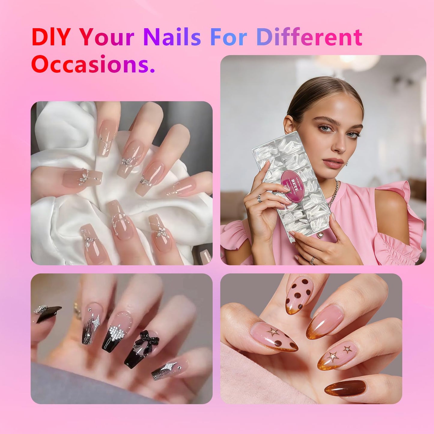 BETE Medium Almond Clear Acrylic Nail Tips–544Pcs 16 Sizes with Half Sizes, Tipex Instant Apex Full Cover False Nails, Pre-Shaped Strong Thick Press On Nails for Home & DIY Manicure