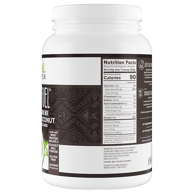Primal Kitchen Primal Fuel Chocolate Coconut Whey Protein Powder, Gluten and Soy Free, 1.94 Pounds