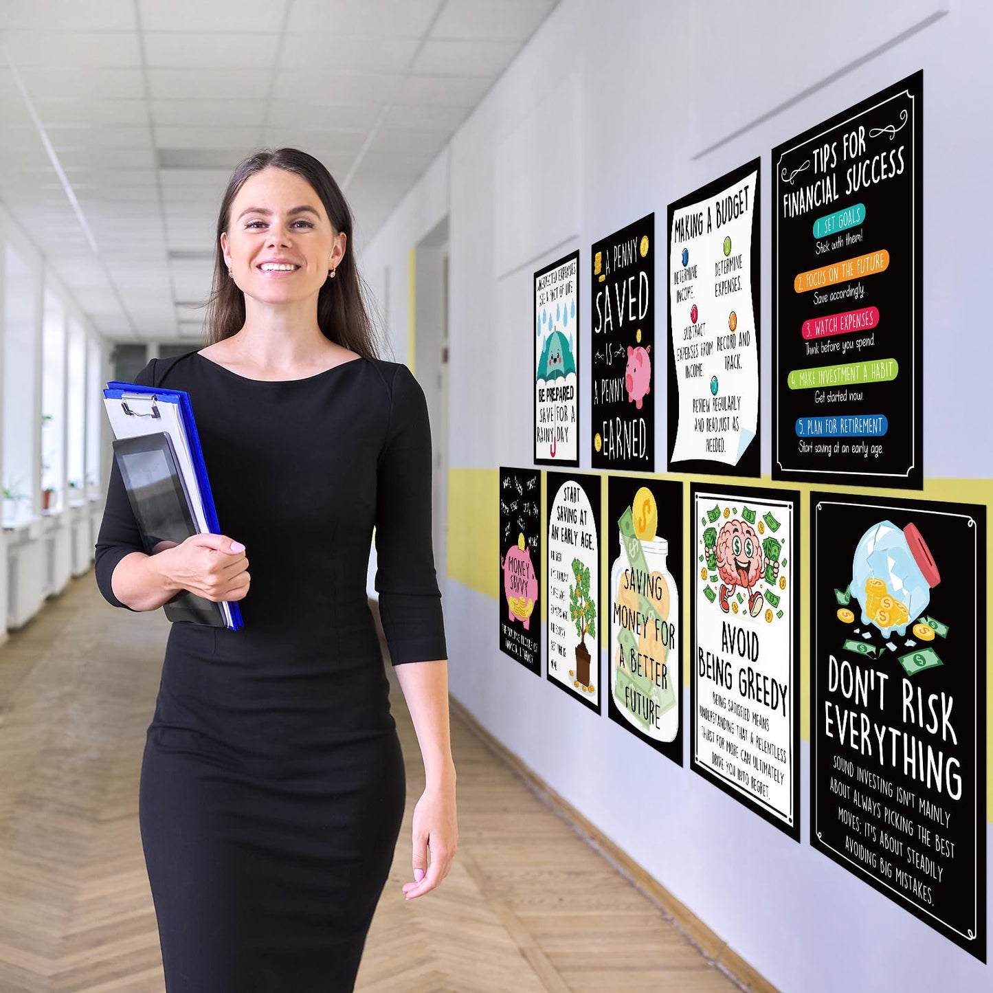 ForraFun 9 Pcs Funny Financial Literacy Poster Set Financial Fundamentals Essentials Pack Educational Poster for Hallways Bulletin Boards Home Study Room Business Studies Class Decoration