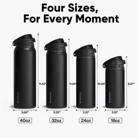 ENCOOL Leakproof Insulated Water Bottle with Straw Dual-Sip Water Bottle Bag-Safe Design for Work, Commute & Gym – Keeps Drinks Cold All Day, 24 oz, Jet Black