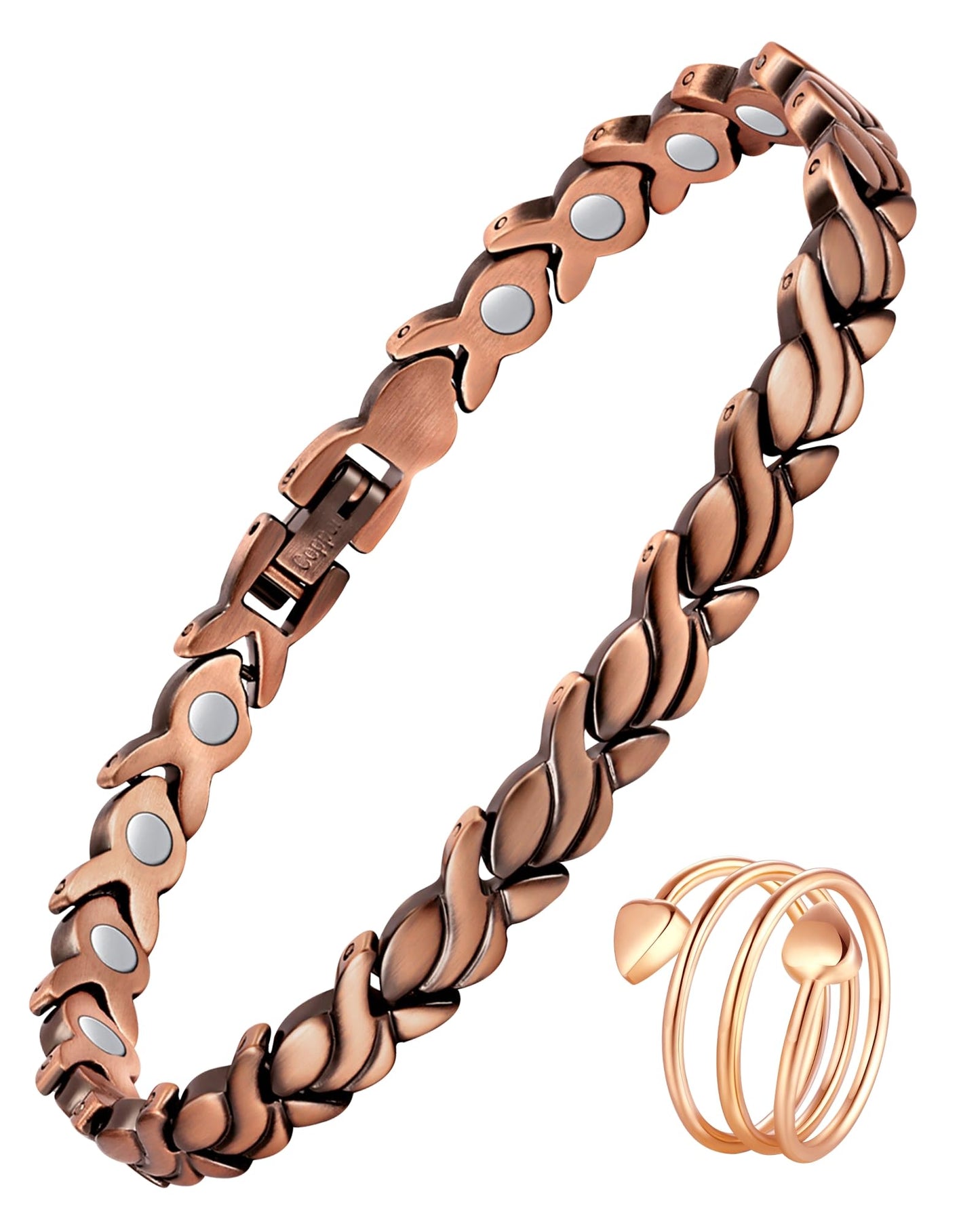 Jecanori 99.99% Pure Copper Bracelets for Women, Copper Magnetic Bracelets With Ring, Ideal Gift