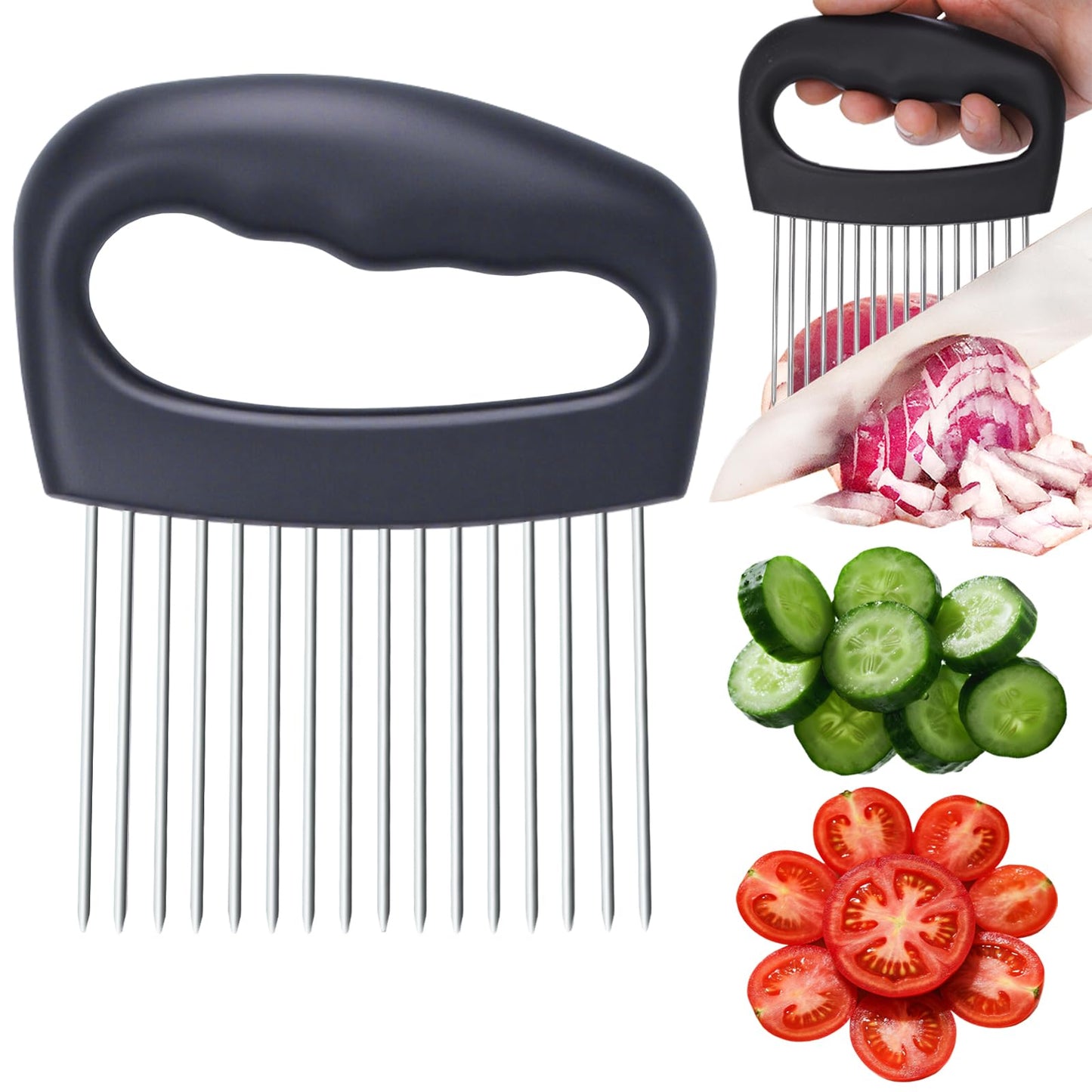 FATUXZ Extra-Large Onion Holder for Slicing, Onion Chopper Vegetable Cutter, Extra-Large Tomato Slicer with 16 Long Needles, Veggie Chopper for Potato, Meat Tenderizer Tool, Food Slicer Kitchen Gadget