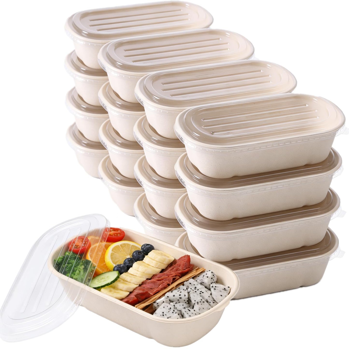 NROZIET 50 Pack Disposable Meal Prep Containers, 23oz Take Out Food Containers with Lid, Microwave Safe Bagasse To Go Paper Bowls Soup Serving Bowls for Salad, Leftovers, Lunch