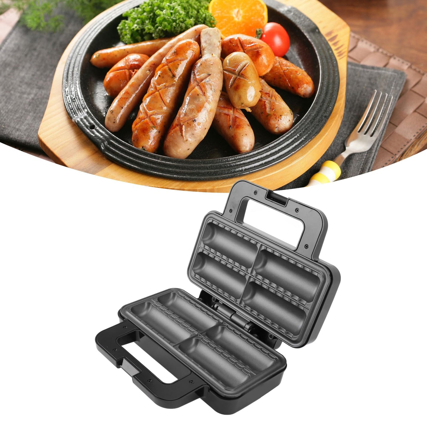 Sausage Roll Maker,800W Double Sided Heating Plates Non Stick Pie Maker Hot Dog Bread Rolls Maker Breakfast Machine for Make 4 Breakfast Sausage Rolls Snacks