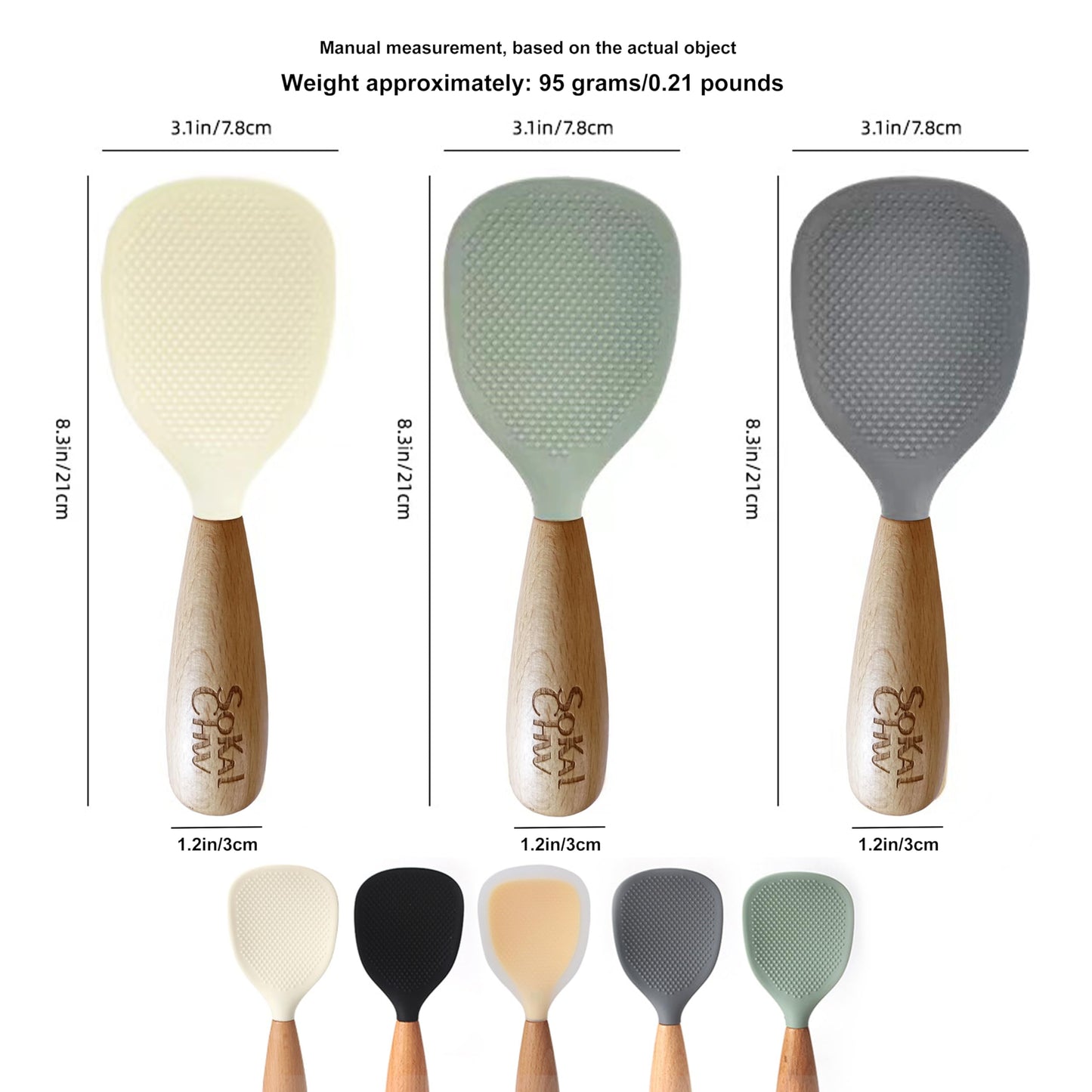 SoKalChw Standing Silicone Cooking Spoon and Rice Spoon with Wooden Handle, Great for Cooking, Mixing, Scoop, Scrape, Non stick Heat Resistant(Green)