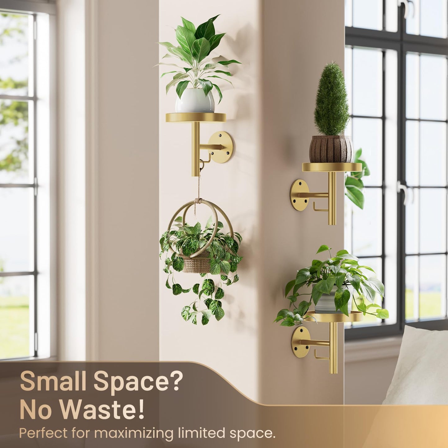 YUOROS 3 Pack Wall Plant Holder Stand Wall Planters for Indoor Plants Hanging Window Plant Hanger Decor (Gold)