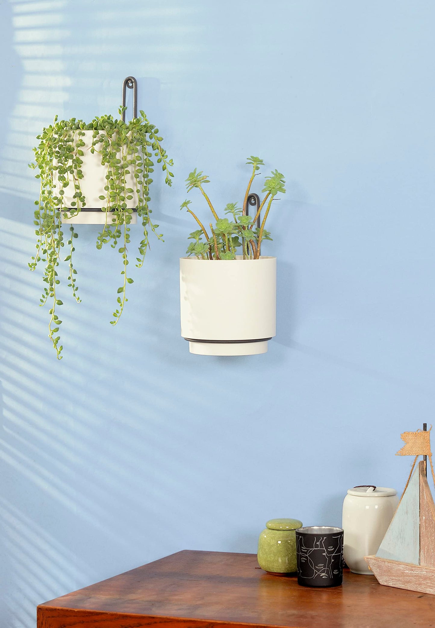 CISEANOL 2 Pcs Wall Mounted Hanging Planter Vase for Indoor and Outdoor Plants Modern Metal Wall and Ceiling Planter Minimalist Flower Pot (White, 5.91 inch)