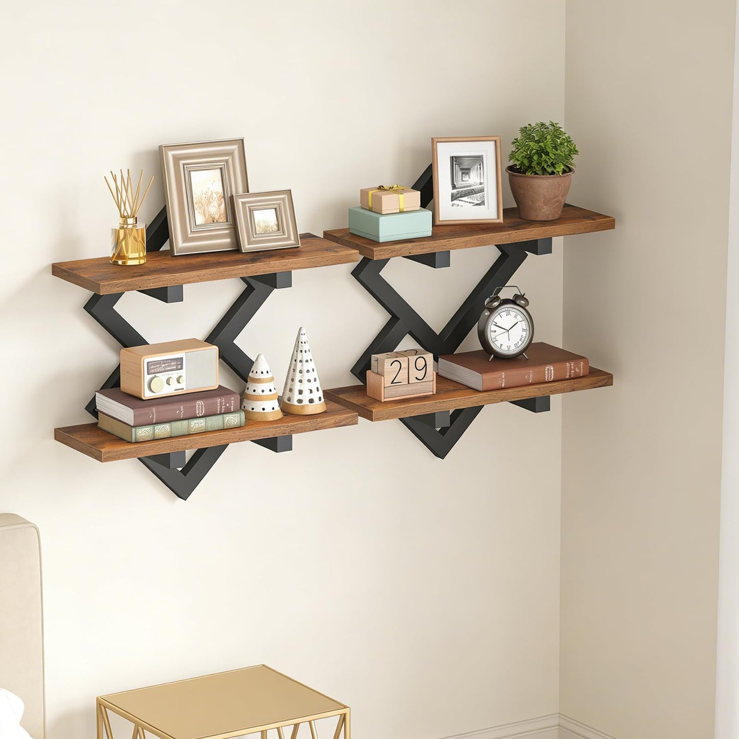 HOOBRO 15" Floating Shelves for Wall and 5 x 7 ft Area Rugs Washable Bundle, for Living Room Bedroom Kitchen, BF14BJP201-GN03AR01