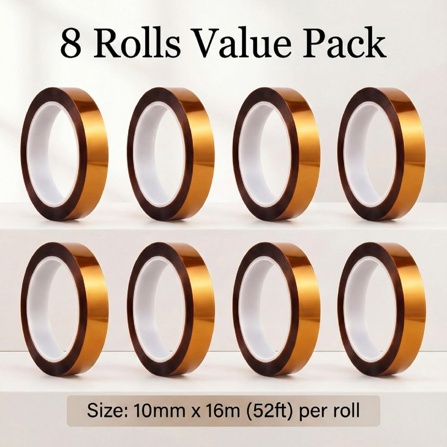 Tavira Heat Tape, 8 Rolls High Temperature Heat Resistant Tape 10mm x 16m (52FT) for Sublimation Transfer, Heat Press, Soldering, Electronics, DIY Craft Use, Total 420 Ft
