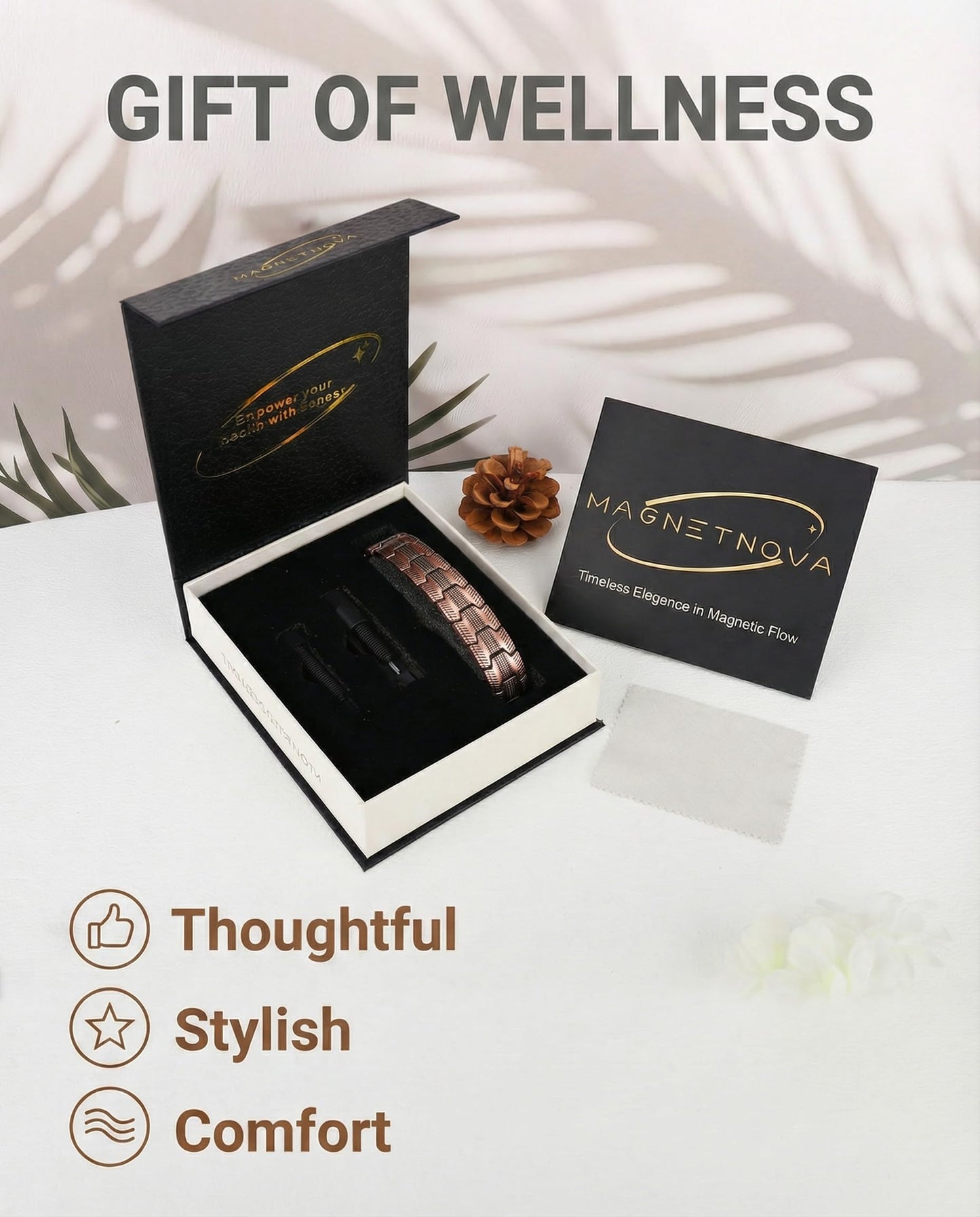 MagnetNova Ultra Strength Magnetic Bracelets for Men, 99.99% Pure Copper Bracelet with 5000 Gauss Magnets, Adjustable Size with Sizing Tool & Gift Box (Copper-15mm)