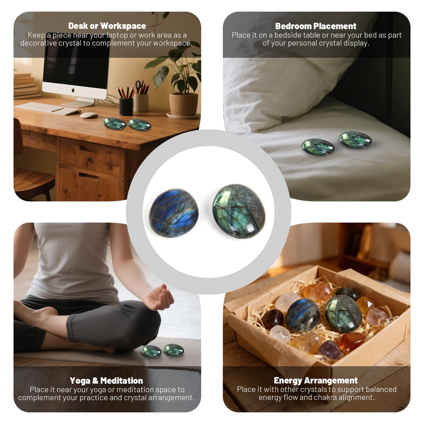 Orientrea Labradorite Palm Stone-2 Pcs Labradorite Pocket Energy Stones, Smooth Healing Crystal Worry Stone