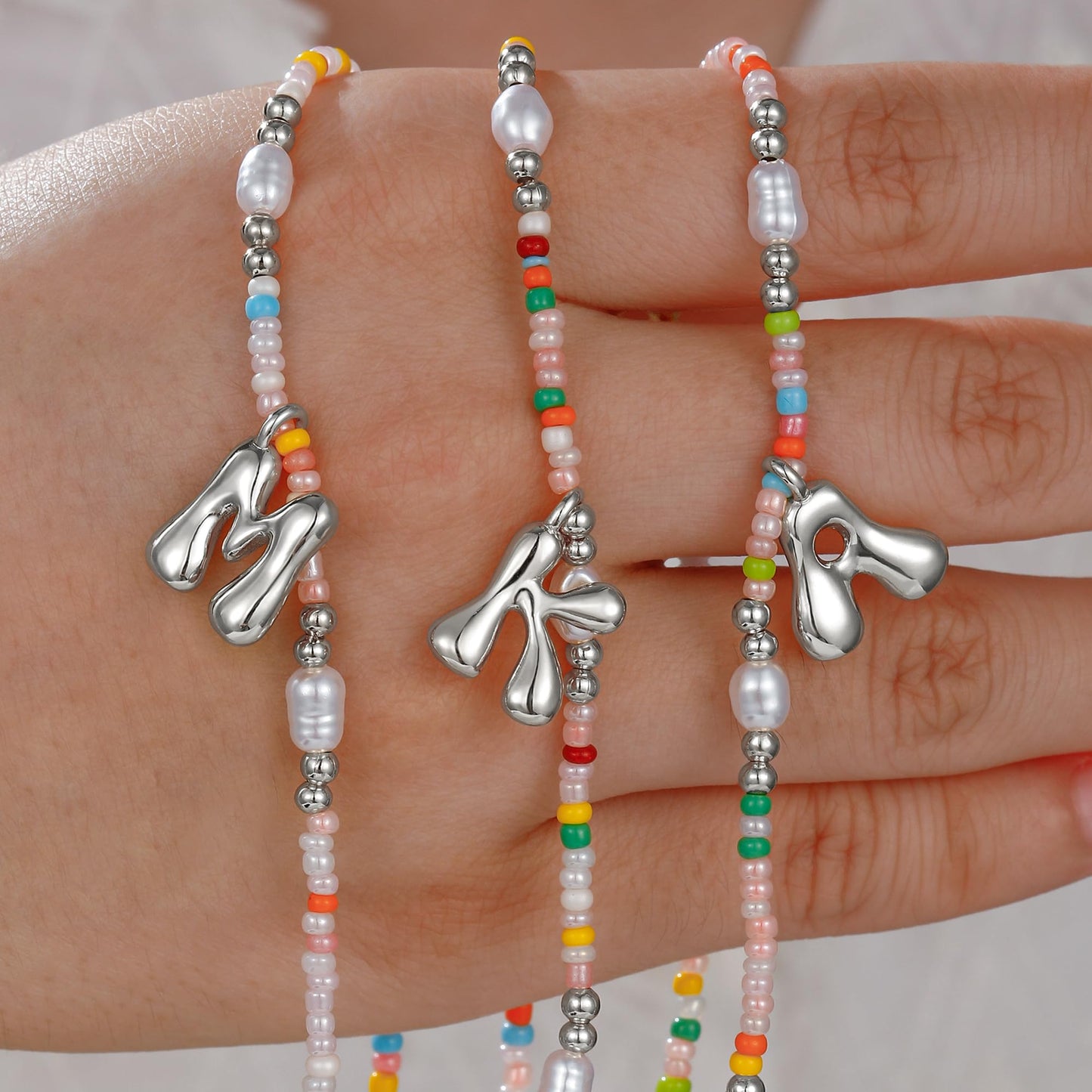 Ritach Silver Initial Necklace A - Women Girls' Birthday Gifts, Beaded Necklace with Silver Pendant