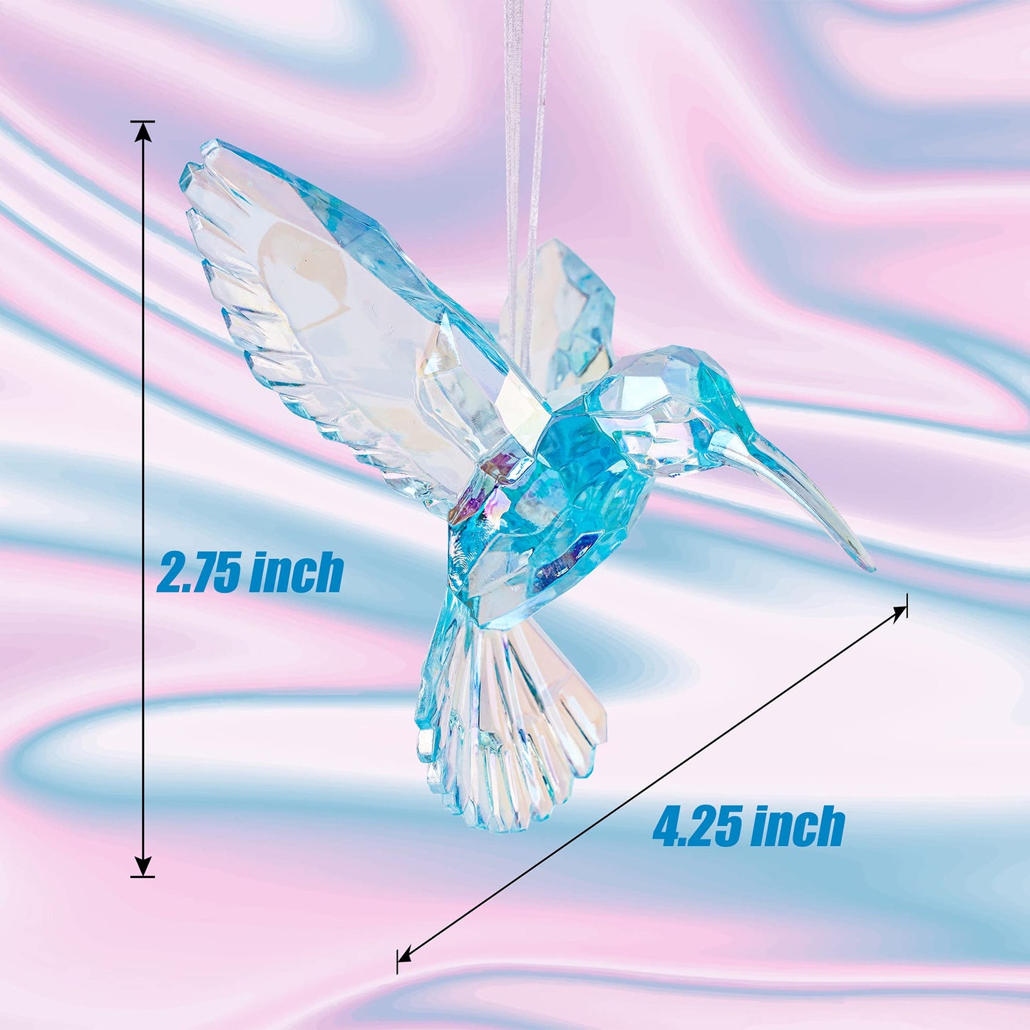 6 Pieces Hummingbird Ornaments Acrylic Hummingbird Figurines Large Crystal Pendants Shiny Iridescent Purple, Blue and Clear Bird Decoration
