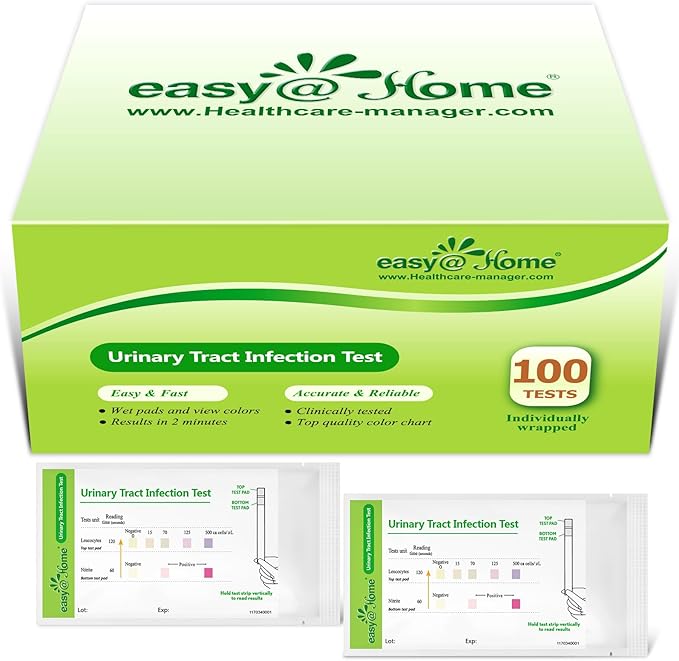 Easy@Home 100 Individual Pouch Urinary Tract Infection Test Strips, UTI Urine Testing Kit for Urinalysis and Detection of Leukocytes and Nitrites (UTIPOUCH-100P)