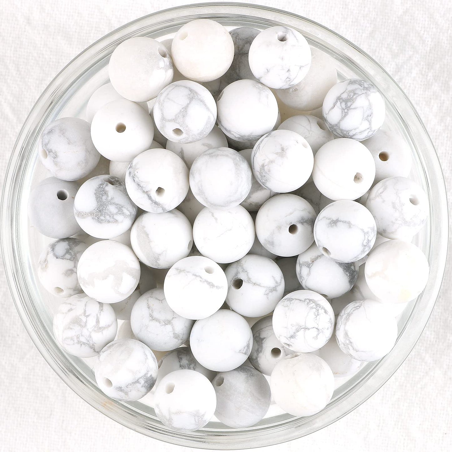 NITOPUPU 100Pcs 8mm Natural Matte Howlite Beads Round Loose Gemstone Stone Beads for Jewerly Making with Crystal Stretch Cord