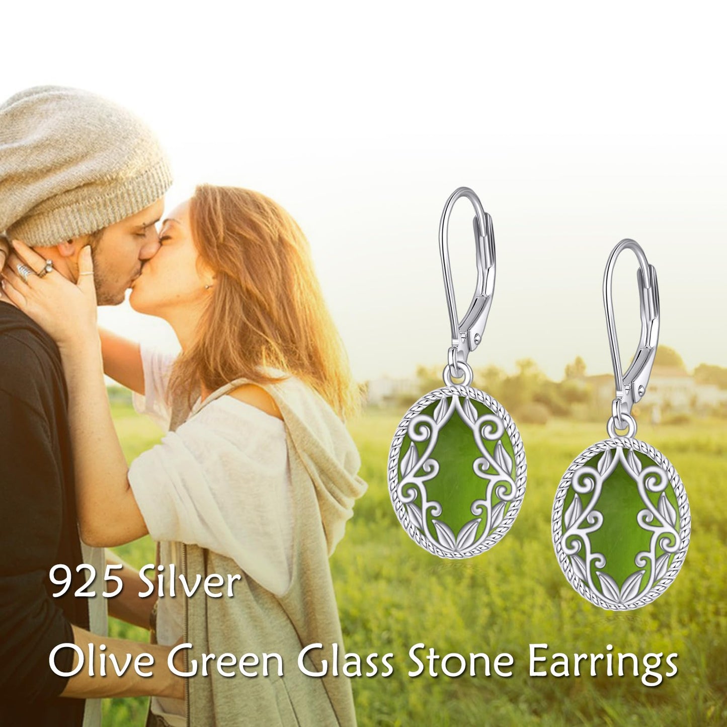 Peridot Drop Earrings Sterling Silver Nordic Filigree Leverback Earrings Green Natural Stone Peridot Dangle Earrings Jewelry Christmas Gifts