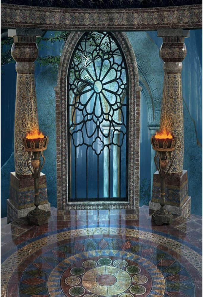 Renaiss 5x7ft Medieval Castle Backdrop for Photoshoot Portrait Pillar Torch Gothic Stone Tower Ancient Old Fortress Interior Photography Background Halloween Party Decor Wallpaper Photo Studio Props