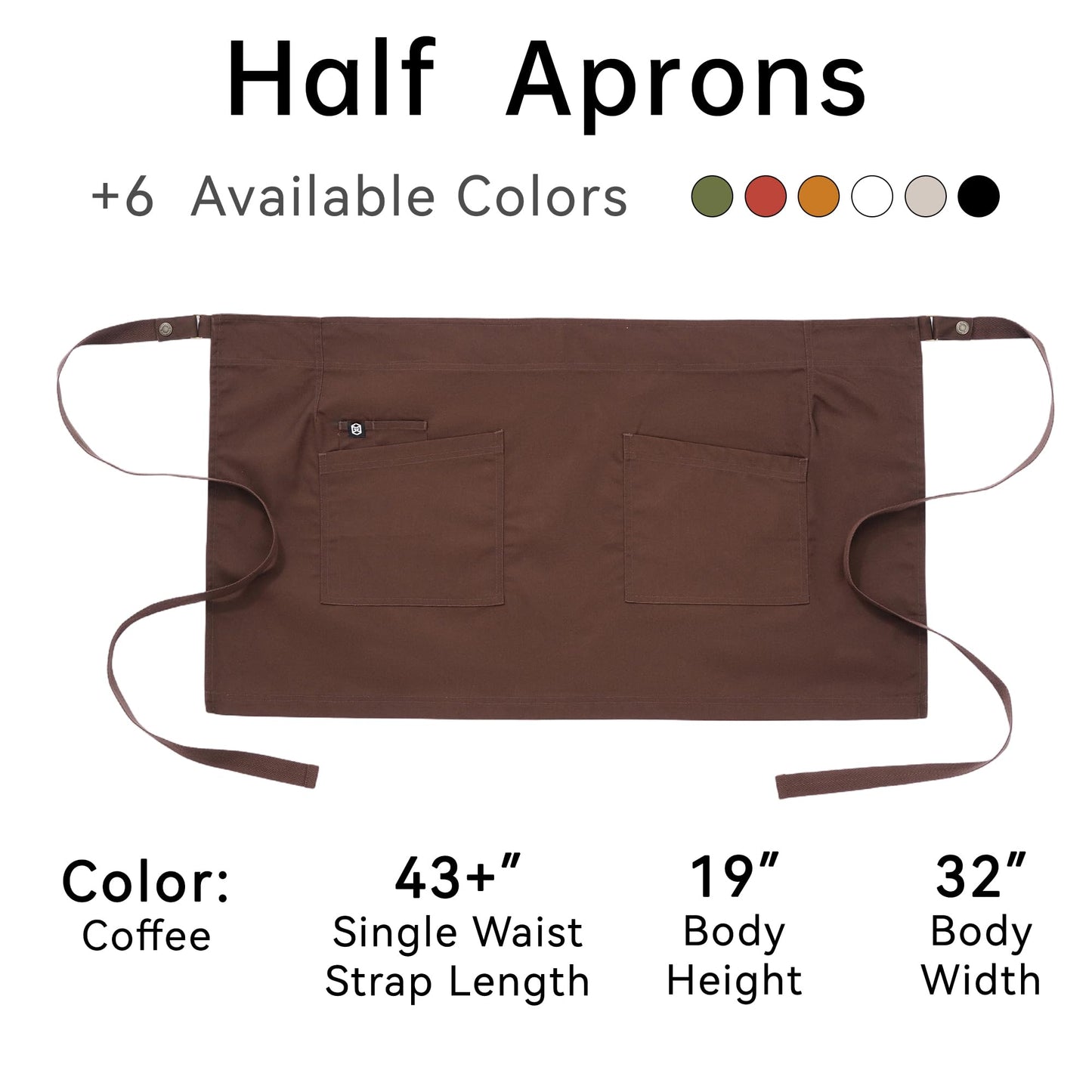 Guolamy Unisex Waist Apron Half Bistro Apron Server Aprons with Pockets Waterproof 4251BY(Coffee,1Pack