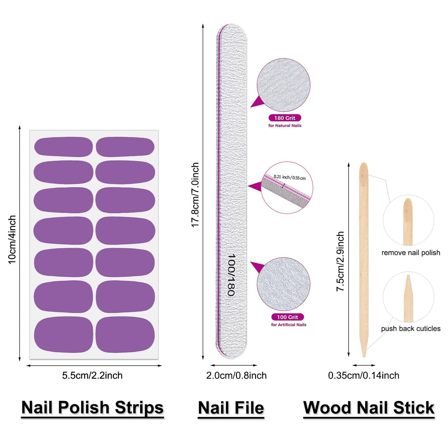 DANNEASY 24 Sheets Solid Color Nail Wraps for Women Stick On Nail Polish Strips Gel Nail Strips Self Adhesive Nail Polish Stickers Manicure Sticker for Nail Art with Nail File, Cuticle Stick