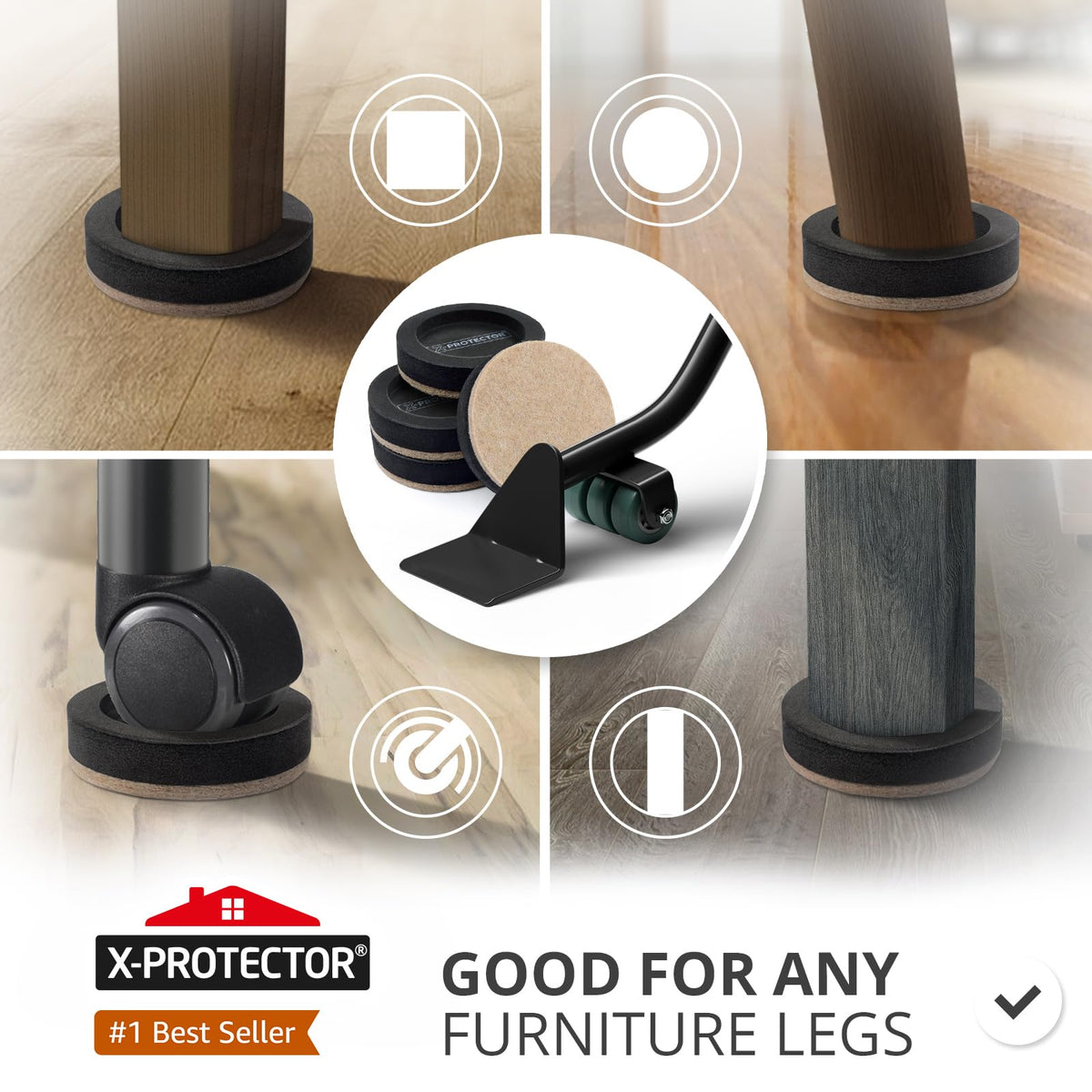 Felt Furniture Sliders for Hard Floors & Furniture Lifter Tool (4 Count)