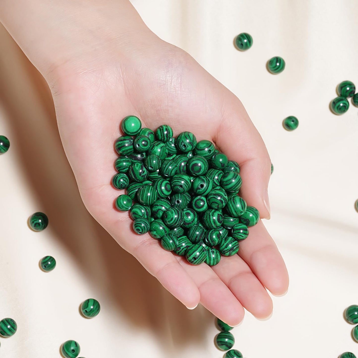 8mm Natural Green Malachite Gemstone Beads Polished Round Smooth Stone Beads for Bracelets Jewelry Making 15inch Loose Beads