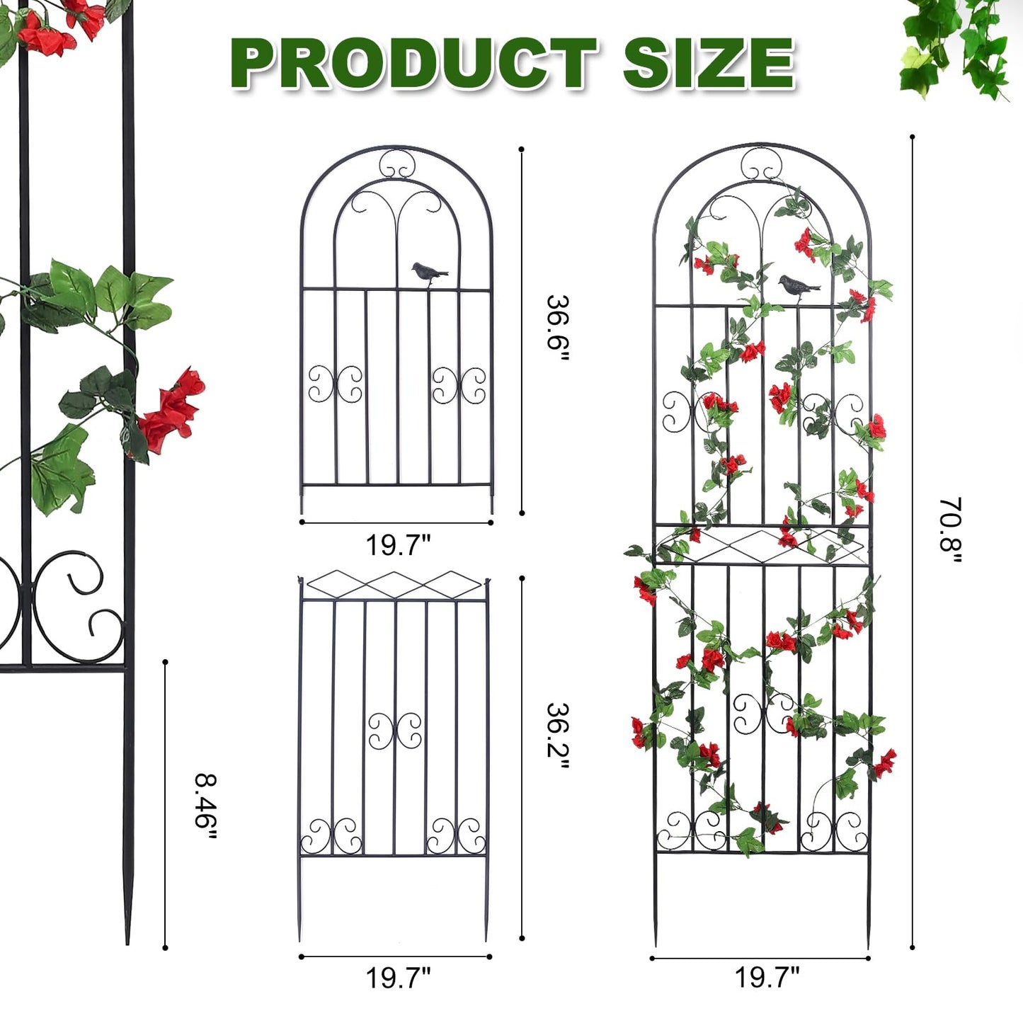 Macteyia 2 Pack 70.8" H x 19.7" W Metal Garden Trellis with Black Coating, Wire Lattice Grid Panel for Climbing Plants Outdoor Roses Vine Cucumbers Vegetables Flower Support (70.8" H, 2 Pack)
